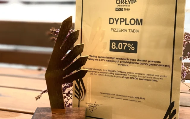 Dyplom i statuetka Orły Gastronomii 2019 dla Pizzerii Tabia
